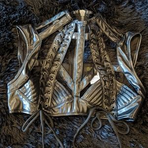 Clubexx Dolls Kill Rude Awakening Top Black Leather